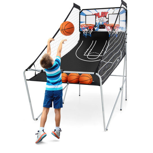 Foldable Dual Shot Basketball Arcade Game with Electronic Scoring System - Color: Black