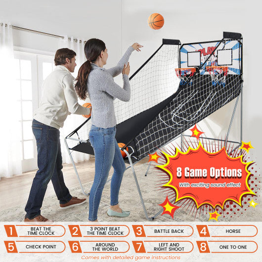 Foldable Dual Shot Basketball Arcade Game with Electronic Scoring System - Color: Black