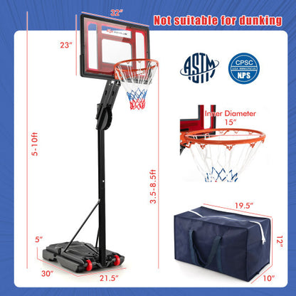 Basketball Hoop with 5-10 Feet Adjustable Height for Indoor Outdoor - Color: Black