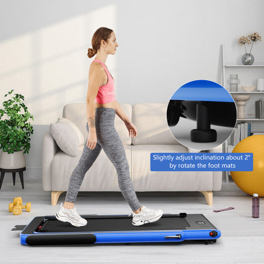 2.25HP 2 in 1 Folding Treadmill with APP Speaker Remote Control-Navy - Color: Navy