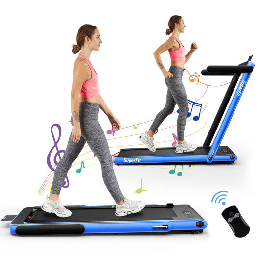 2.25HP 2 in 1 Folding Treadmill with APP Speaker Remote Control-Navy - Color: Navy