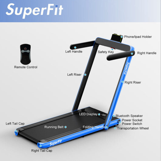 2.25HP 2 in 1 Folding Treadmill with APP Speaker Remote Control-Navy - Color: Navy