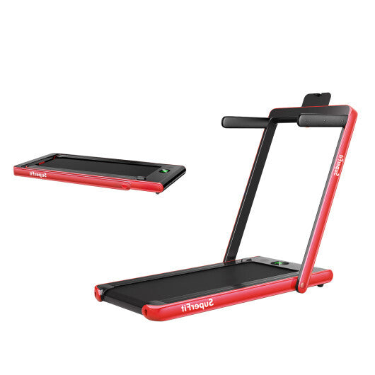 2.25HP 2 in 1 Folding Treadmill with APP Speaker Remote Control-Red - Color: Red