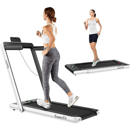 2.25HP 2 in 1 Folding Treadmill with APP Speaker Remote Control-White - Color: White