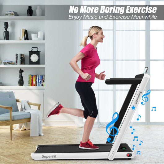 2.25HP 2 in 1 Folding Treadmill with APP Speaker Remote Control-White - Color: White