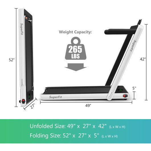 2.25HP 2 in 1 Folding Treadmill with APP Speaker Remote Control-White - Color: White