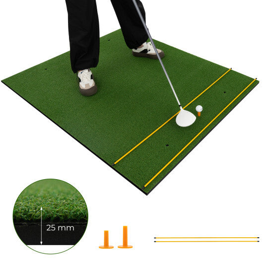 Artificial Turf Mat for Indoor and Outdoor Golf Practice Includes 2 Rubber Tees and 2 Alignment Sticks-25mm - Color: Green - Size: 25mm