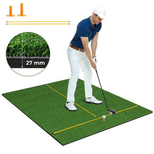 Artificial Turf Mat for Indoor and Outdoor Golf Practice Includes 2 Rubber Tees and 2 Alignment Sticks-27mm - Color: Green - Size: 27mm