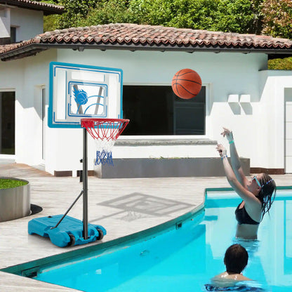 3.8-4.4 Feet Height Adjustable Pool Basketball Hoop for Kids Teens and Adults-Blue - Color: Blue