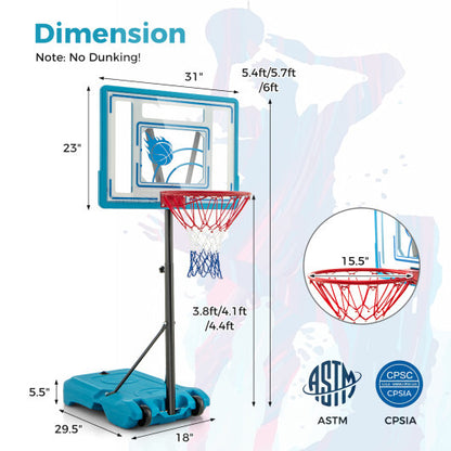 3.8-4.4 Feet Height Adjustable Pool Basketball Hoop for Kids Teens and Adults-Blue - Color: Blue