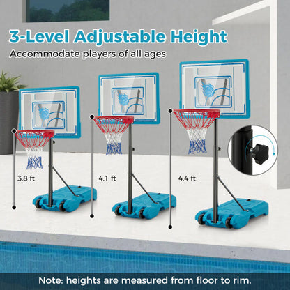 3.8-4.4 Feet Height Adjustable Pool Basketball Hoop for Kids Teens and Adults-Blue - Color: Blue