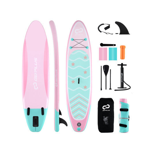 11 Feet Inflatable Stand up Paddle Board with 3 Fins and Adjustable Paddle-L - Color: Pink - Size: L