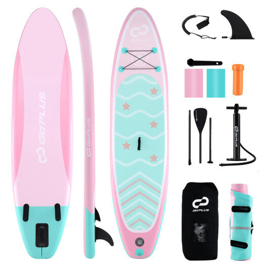 11 Feet Inflatable Stand up Paddle Board with 3 Fins and Adjustable Paddle-L - Color: Pink - Size: L