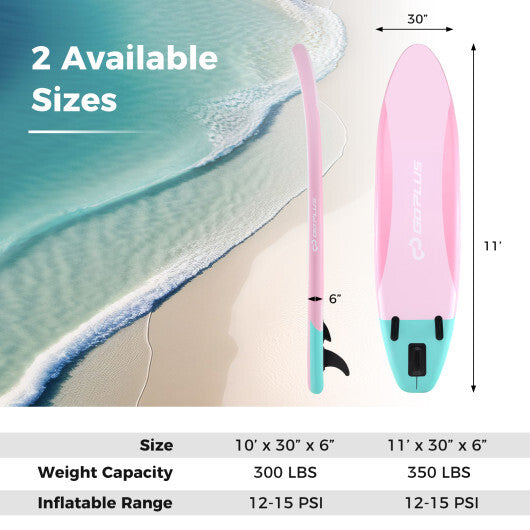 11 Feet Inflatable Stand up Paddle Board with 3 Fins and Adjustable Paddle-L - Color: Pink - Size: L