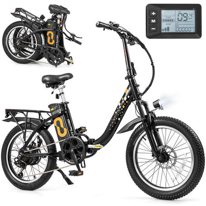 Folding Electric Bicycle for Adults with 20-Inch Fat Tires Snow E-Bike - Color: Black - Size: 20 inches