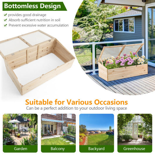 Wooden Raised Garden Bed with Wheels Trellis and Storage Shelf - Color: Natural