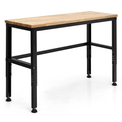 53 Inch Adjustable Heavy-Duty Workbench with Rubber Wood Top - Color: Natural