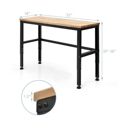 53 Inch Adjustable Heavy-Duty Workbench with Rubber Wood Top - Color: Natural