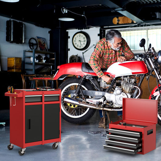 2-in-1 Tool Chest and Cabinet with 5 Sliding Drawers-Black & Red - Color: Black & Red