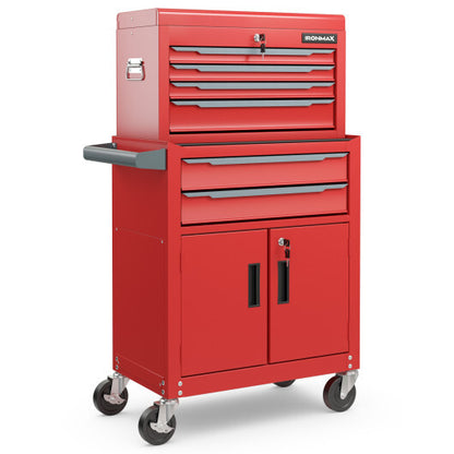 6-Drawer Rolling Tool Storage Chest Cabinet with Universal Wheels and Hooks-Red - Color: Red