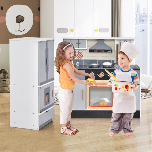 Wooden Chef Play Kitchen and Refrigerator with Realistic Range Hood and Roaster - Color: Gray