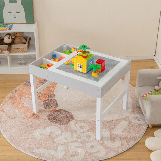 3 in 1 Wooden Kids Table with Storage and Double-Sided Tabletop-White - Color: White