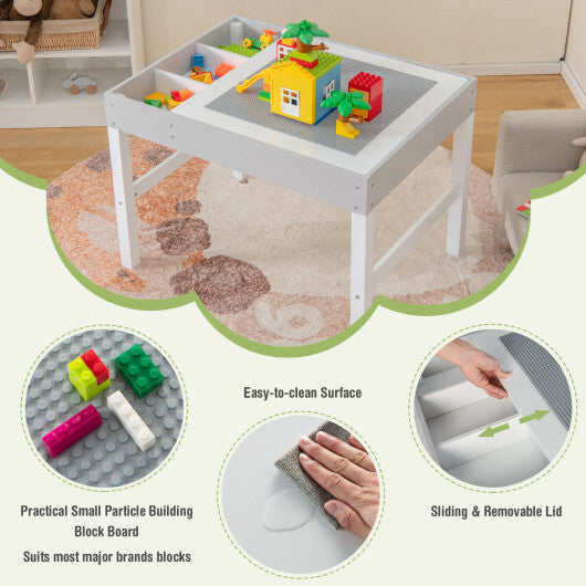 3 in 1 Wooden Kids Table with Storage and Double-Sided Tabletop-White - Color: White