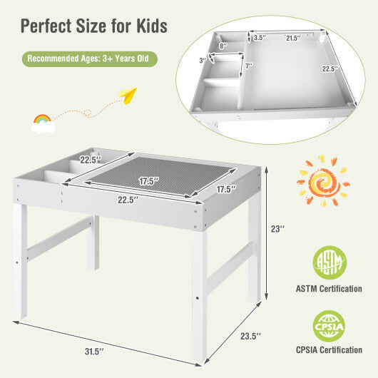 3 in 1 Wooden Kids Table with Storage and Double-Sided Tabletop-White - Color: White