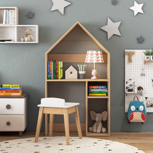 2-in-1 Kids House-Shaped Table and Chair Set-Gray - Color: Gray