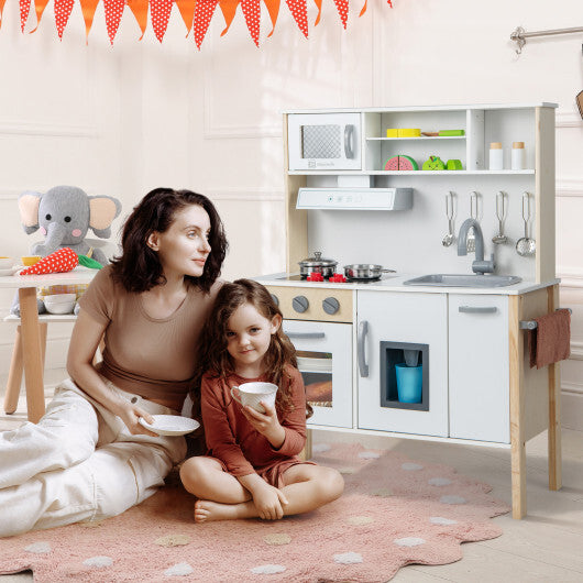 Wooden Pretend Play Kitchen Set for Toddlers-White - Color: White