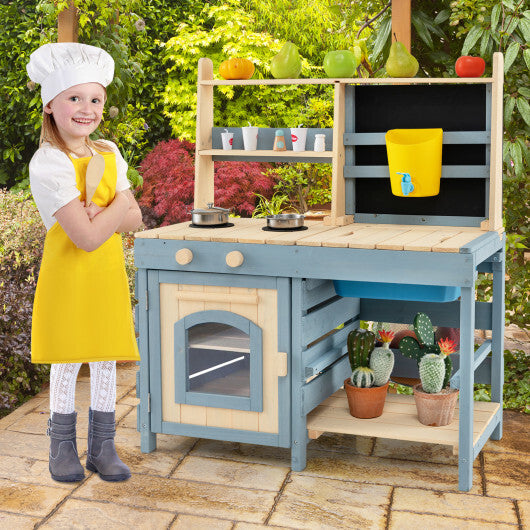 2-In-1 Outdoor Mud Kitchen with Faucet and Extra Chalkboard - Color: Natural