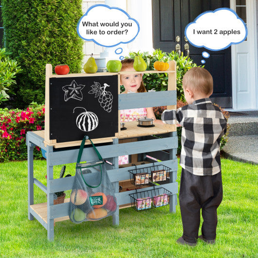 2-In-1 Outdoor Mud Kitchen with Faucet and Extra Chalkboard - Color: Natural