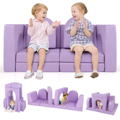 8-Piece Modular Kids Play Couch with Comfy Suede Fabric-Purple - Color: Purple