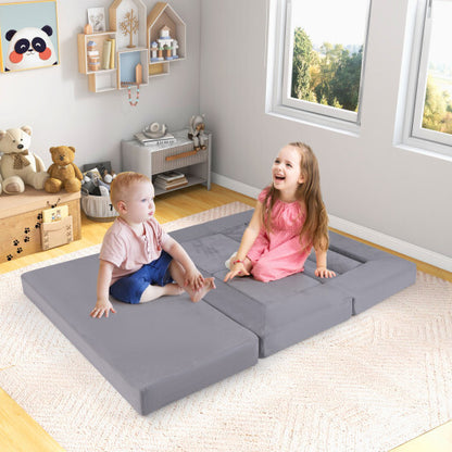 9-Piece Climb and Crawl Foam and Floor Playset with Breathable Suede Fabric-Gray - Color: Gray