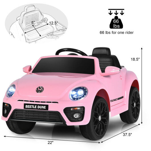 Volkswagen Beetle Kids Electric Ride On Car with Remote Control-Pink - Color: Pink