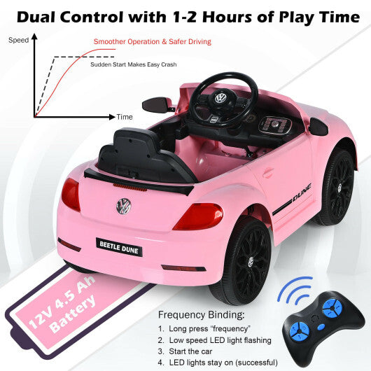 Volkswagen Beetle Kids Electric Ride On Car with Remote Control-Pink - Color: Pink