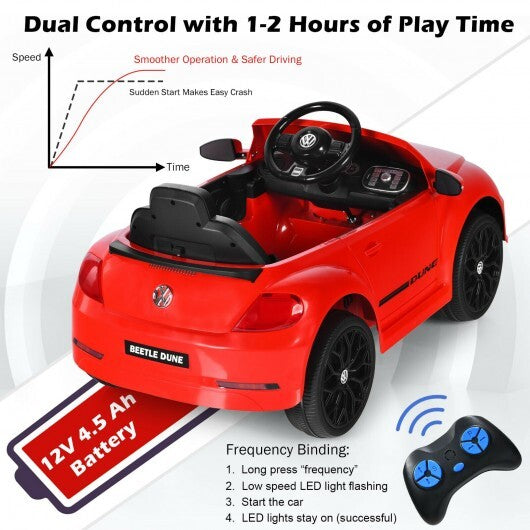 Volkswagen Beetle Kids Electric Ride On Car with Remote Control-Red - Color: Red