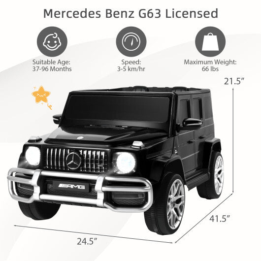 12V Mercedes-Benz G63 Licensed Kids Ride On Car with Remote Control-Black - Color: Black