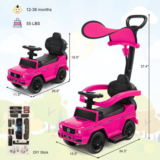 3-In-1 Ride on Push Car Mercedes Benz G350 Stroller Sliding Car with Canopy-Pink - Color: Pink