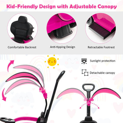 3-In-1 Ride on Push Car Mercedes Benz G350 Stroller Sliding Car with Canopy-Pink - Color: Pink