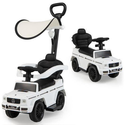 3-In-1 Ride on Push Car Mercedes Benz G350 Stroller Sliding Car with Canopy-White - Color: White