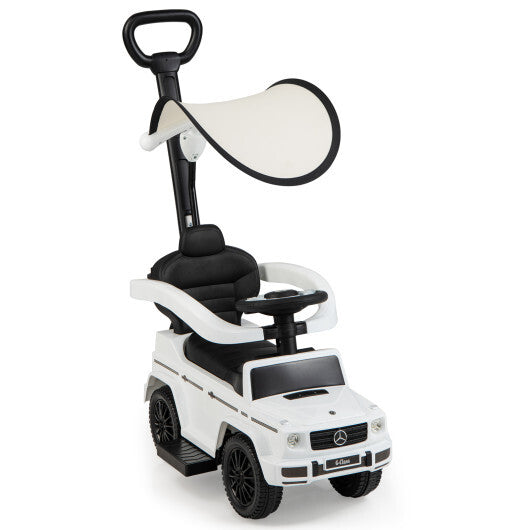 3-In-1 Ride on Push Car Mercedes Benz G350 Stroller Sliding Car with Canopy-White - Color: White