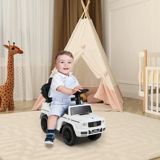 3-In-1 Ride on Push Car Mercedes Benz G350 Stroller Sliding Car with Canopy-White - Color: White