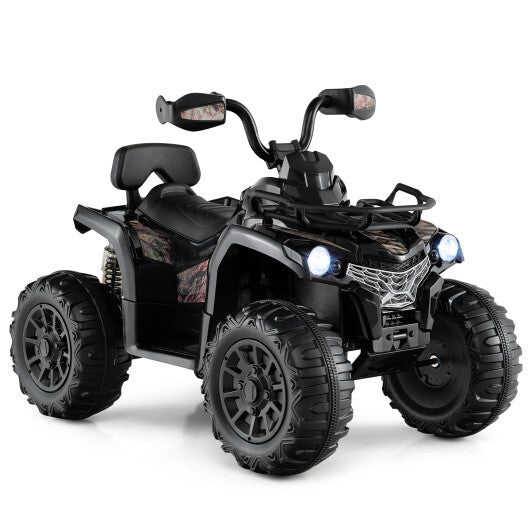 12V Kids Ride On ATV 4 Wheeler with MP3 and Headlights-Solid Black - Color: Solid Black