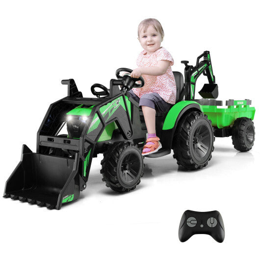 12V 3 in 1 Kids Ride On Excavator with Shovel Bucket and Music-Green - Color: Green