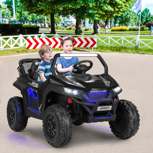 12V 2-Seater Kids Ride on UTV with Slow Start Function Music-Black - Color: Black