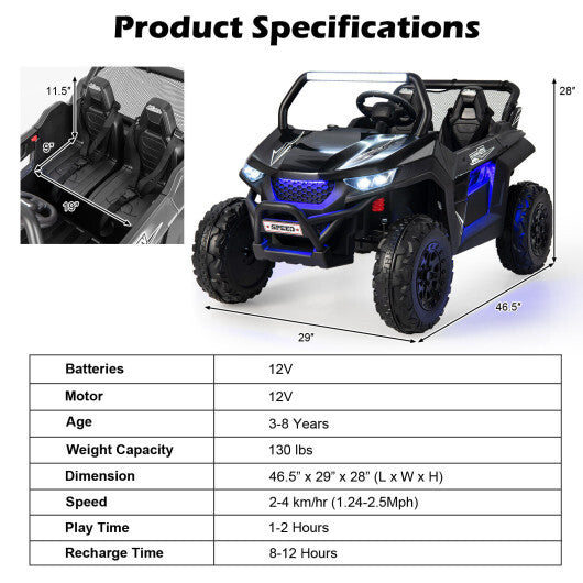 12V 2-Seater Kids Ride on UTV with Slow Start Function Music-Black - Color: Black