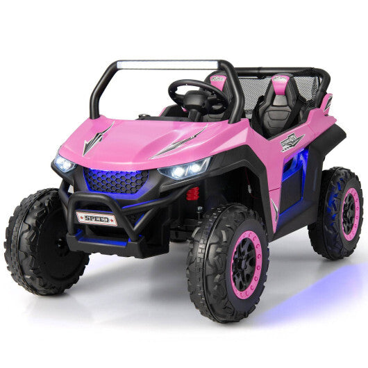 12V 2-Seater Kids Ride on UTV with Slow Start Function Music-Pink - Color: Pink