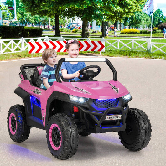 12V 2-Seater Kids Ride on UTV with Slow Start Function Music-Pink - Color: Pink