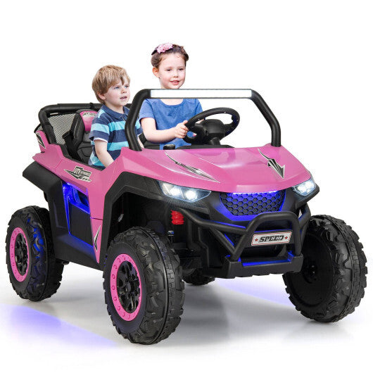 12V 2-Seater Kids Ride on UTV with Slow Start Function Music-Pink - Color: Pink